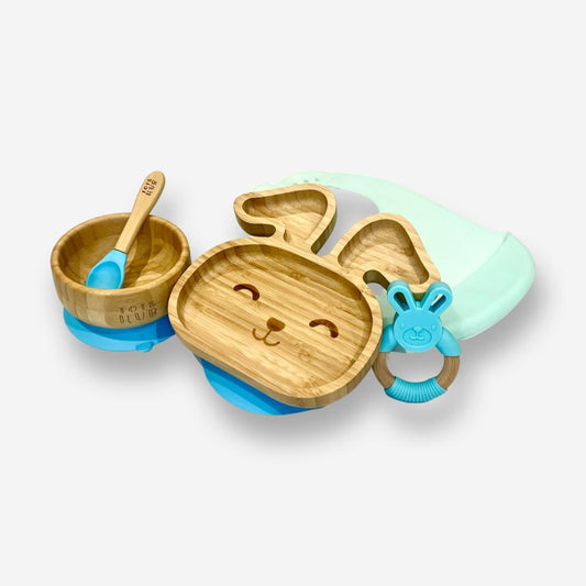 Bunny Shaped Bamboo Suction Plate & Suction Bowl Gift Set - Blue