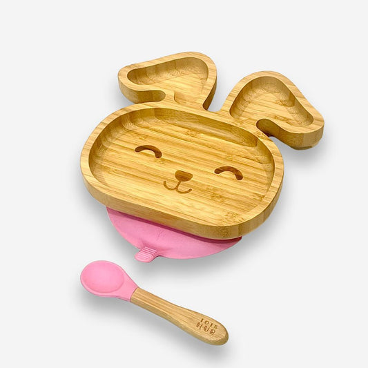 Bunny Shaped Bamboo Suction Plate - Pink