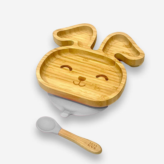 Bunny Shaped Bamboo Suction Plate - Grey