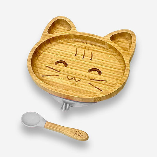 Cat Shaped Bamboo Suction Plate - Blue