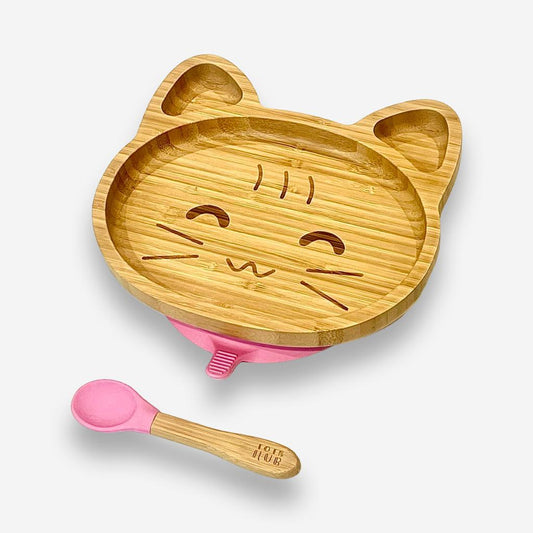 Cat Shaped Bamboo Suction Plate - Grey