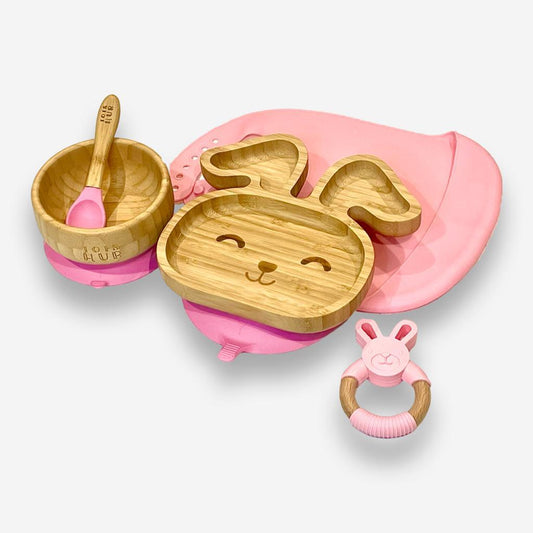 Bunny Shaped Bamboo Suction Plate & Suction Bowl Gift Set - Pink