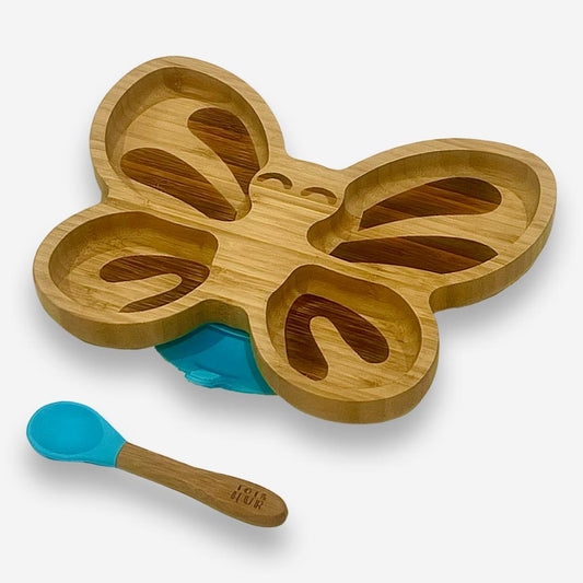Butterfly Shaped Bamboo Suction Plate - Blue
