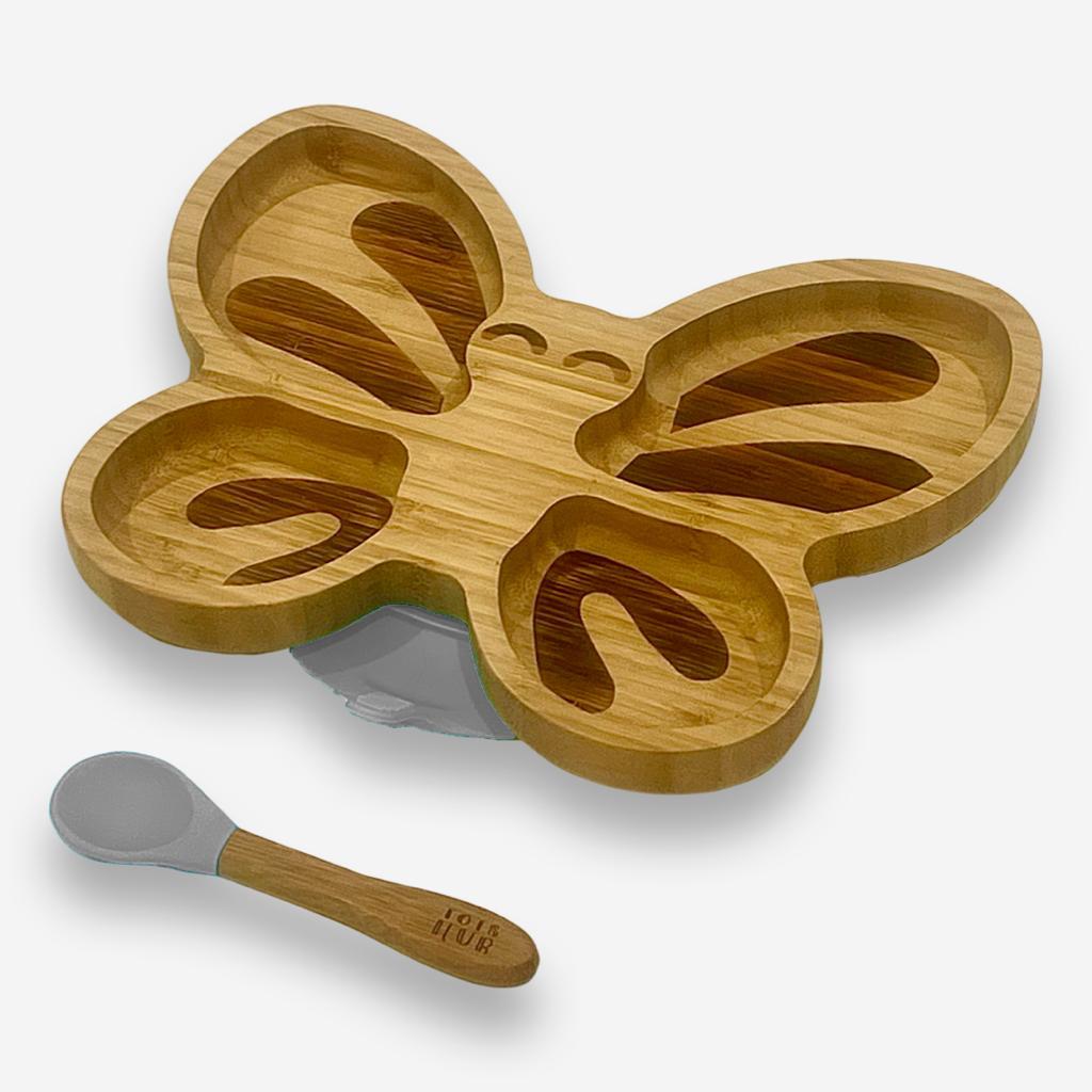 Butterfly Shaped Bamboo Suction Plate - Pink