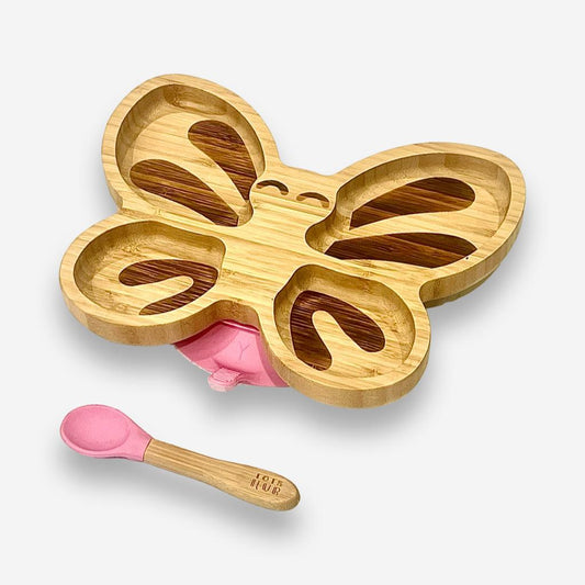 Butterfly Shaped Bamboo Suction Plate - Pink